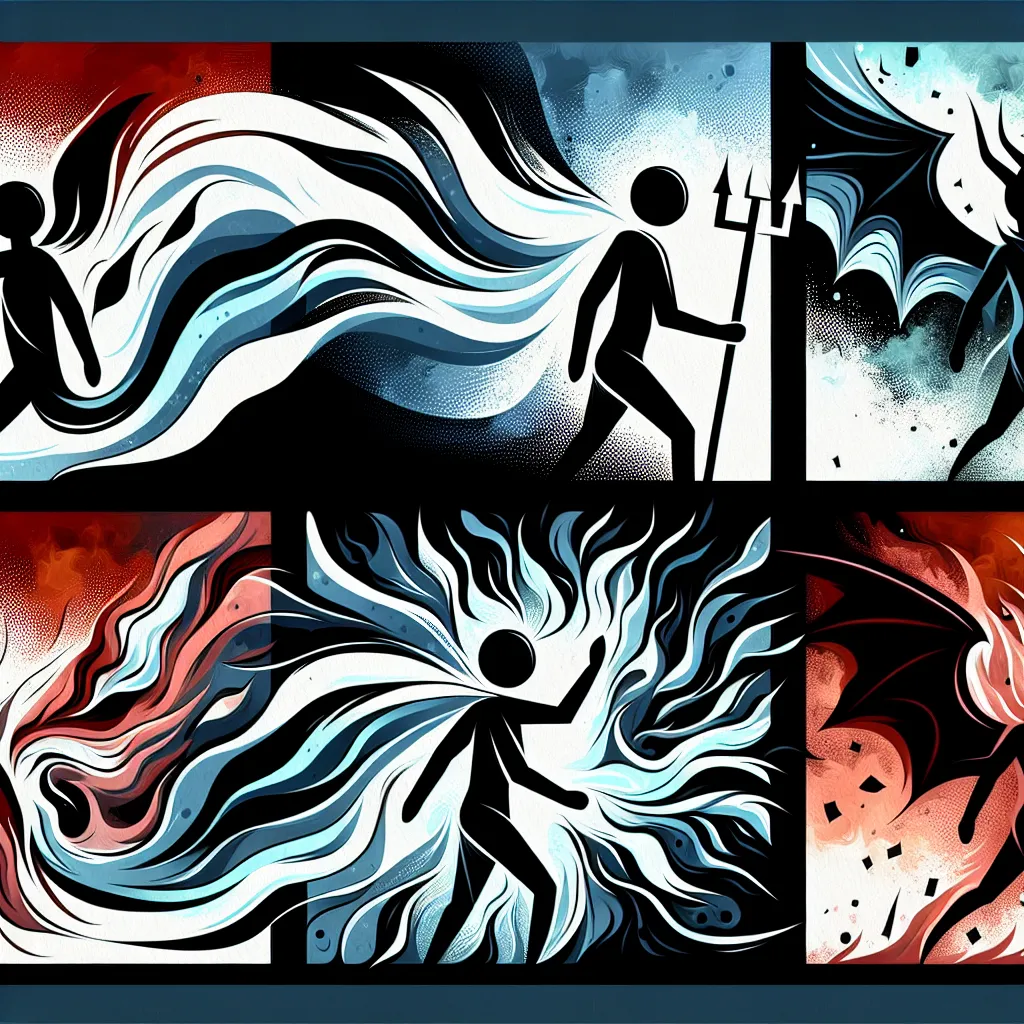 Transformation, Hazbin, Lucifer, Story, Character in an abstract style