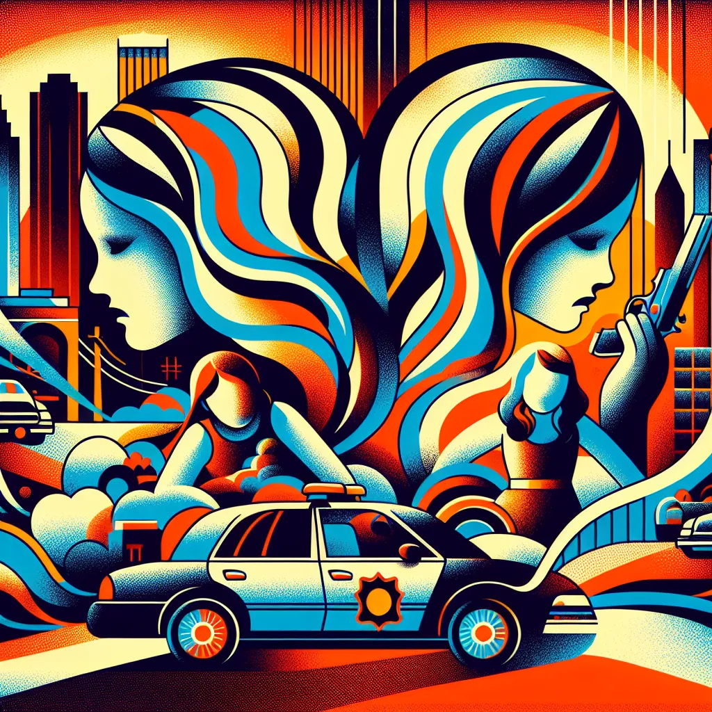 Atlanta, Robbery, Sisters, Crime, Police in an abstract style