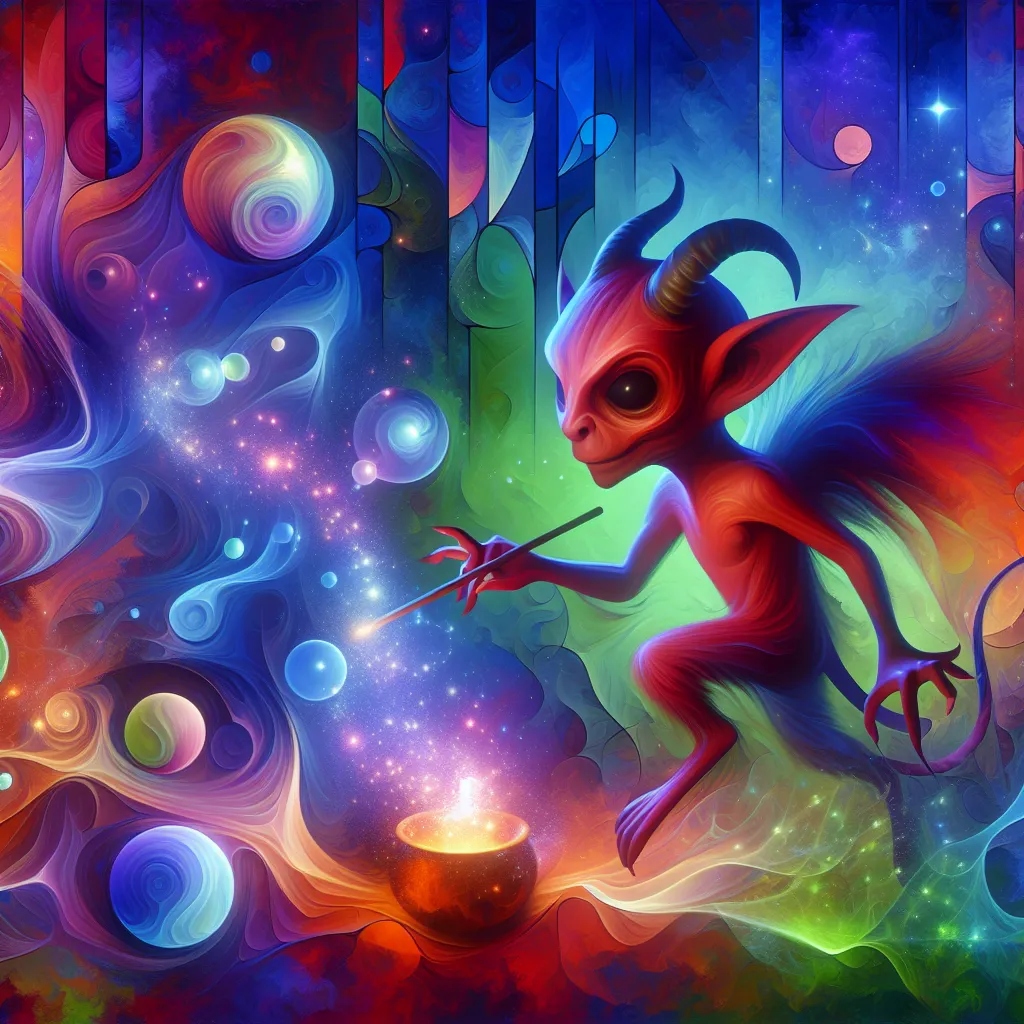 Transformation, Moxxie, Imp, Cartoon, Reality in an abstract style