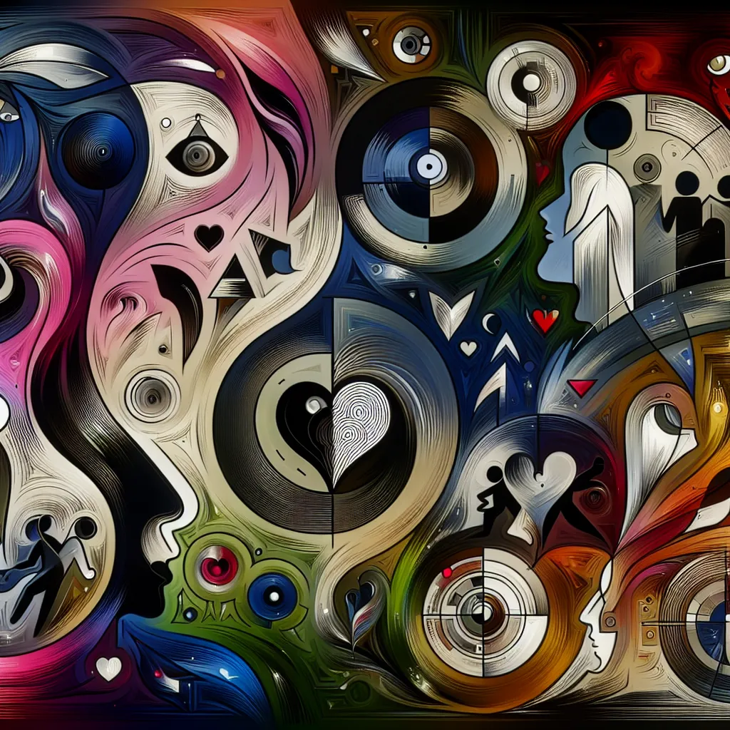 Villano, Amor, Identidad, Celos, Intriga in an abstract style