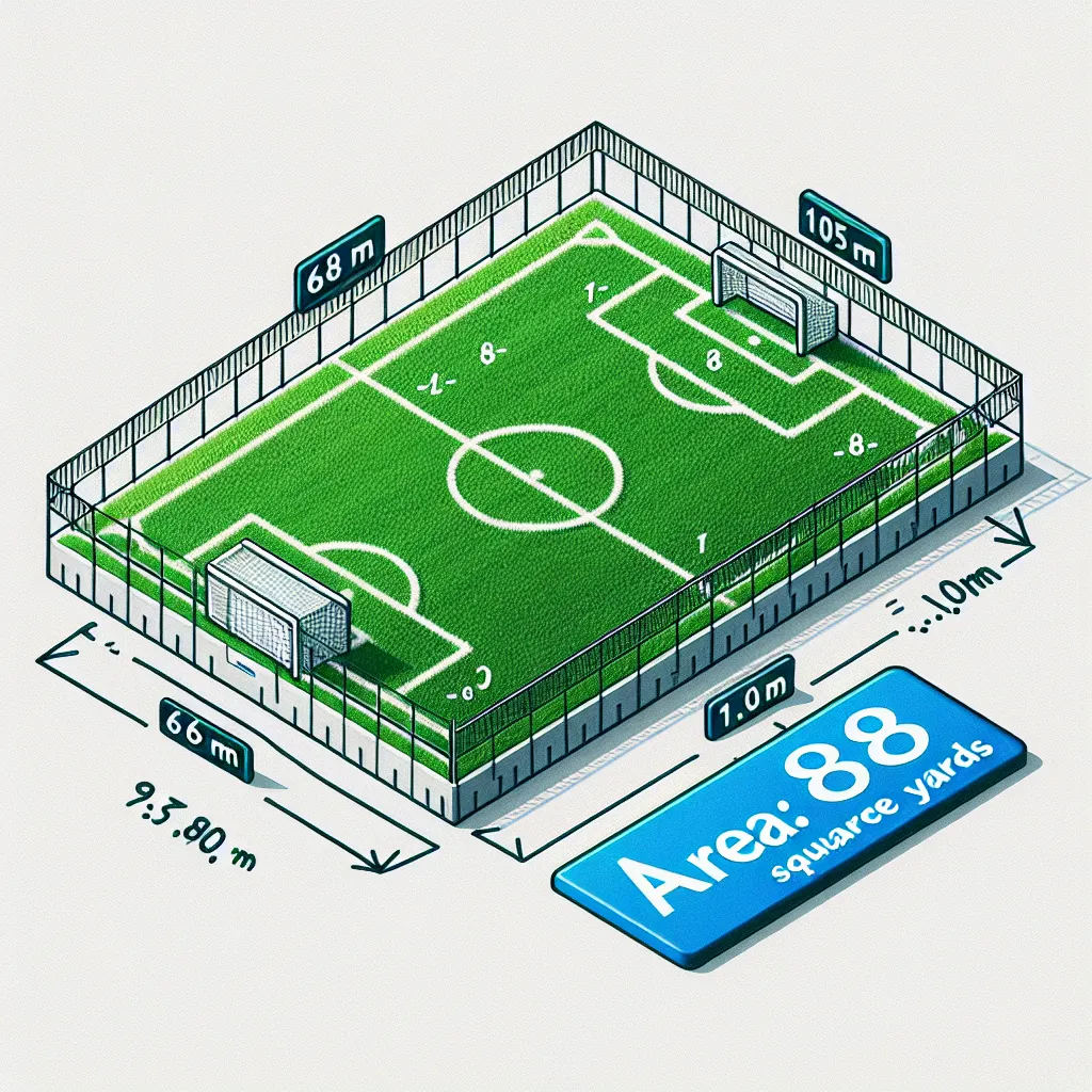 To calculate the area of a soccer field that is 68 meters wide and 105 meters long, first find the area in square meters:

Area = Width × Length = 68 m × 105 m = 7,140 m².

Next, convert square meters to square yards using the conversion rate (1 m² ≈ 1.09 yards * 1.09 yards ≈ 1.1881 yd²):

Area in square yards ≈ 7,140 m² × 1.1881 yd²/m² ≈ 8,478.47 yd².

Rounding this to whole square yards, the area is approximately **8,478 square yards**.