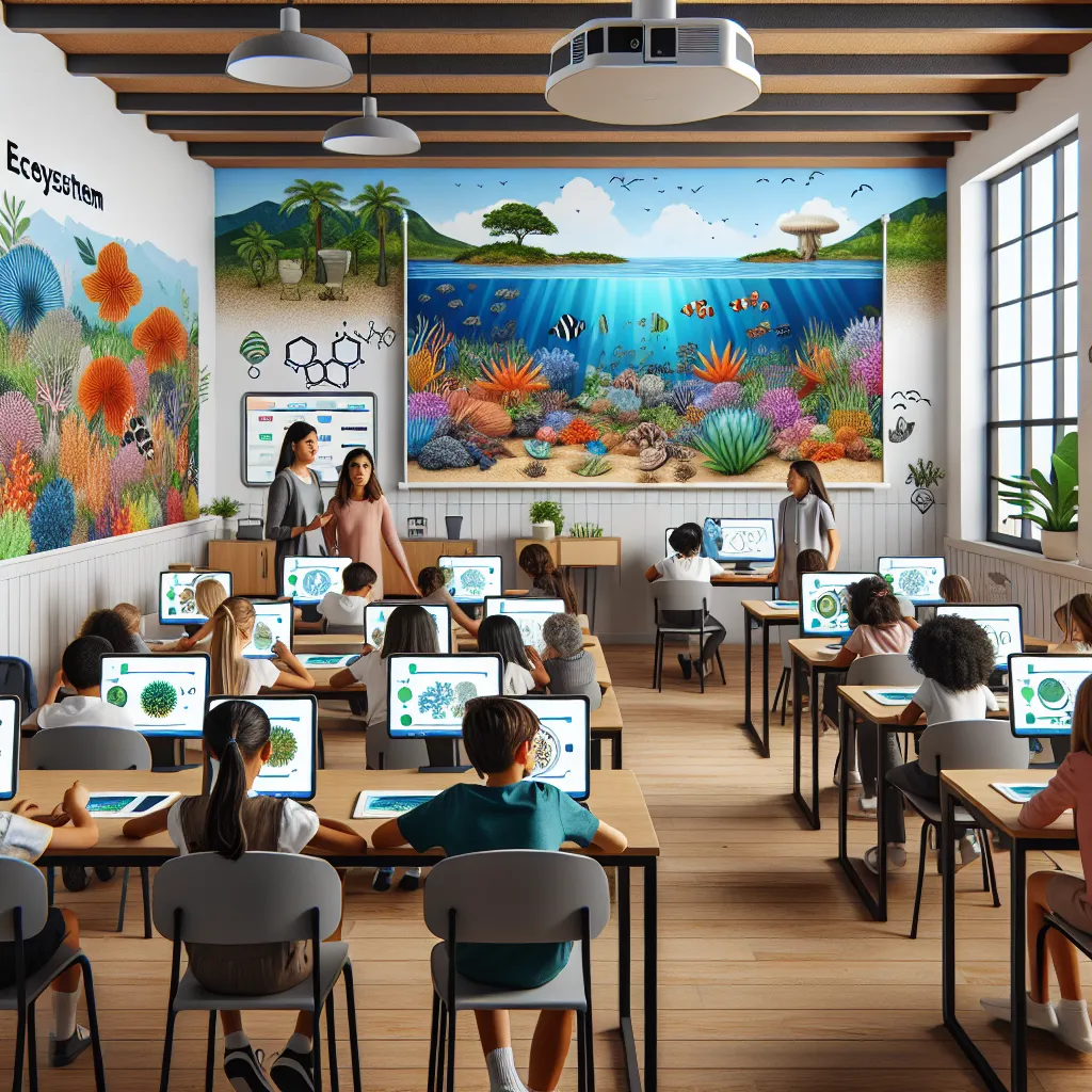 ### Lesson Plan: Exploring Ecosystems

**Grade Level:** 5  
**Subject:** Natural Science  
**Duration:** 2 hours

#### Learning Objectives:
- Students will understand the components of ecosystems, including producers, consumers, and decomposers.
- Students will be able to identify relationships between different organisms in an ecosystem.
- Students will use digital tools to research ecosystems and present their findings.

### Lesson Overview:
This lesson will integrate digital technologies by i