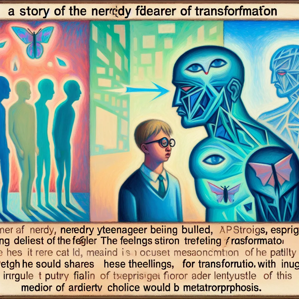 Nerd, Bullying, Deseo, Padre, Transformación in an abstract style