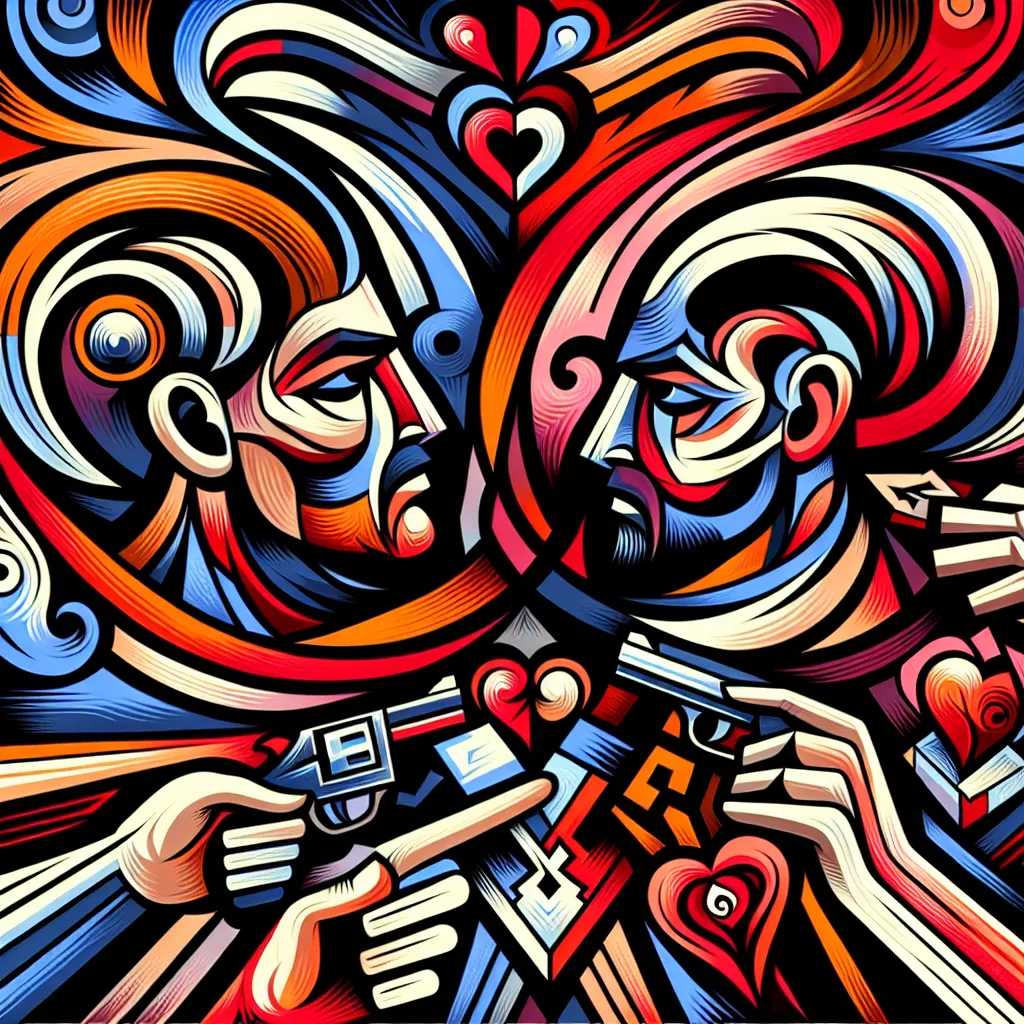 Hermanos, Amor, Mafia, Conflicto, Lealtad in an abstract style