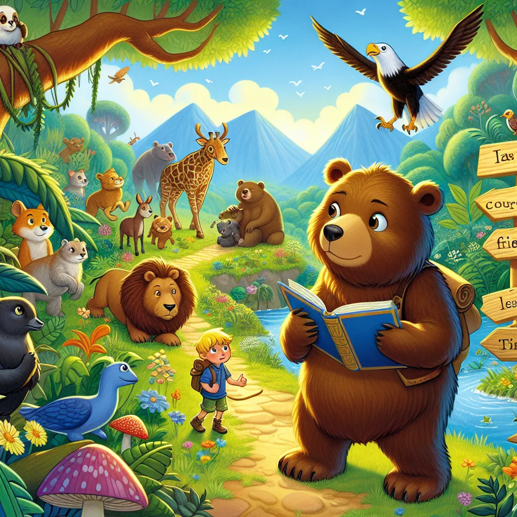 ### 8.1 Title of Story 
"The Adventures of Benny the Brave Bear"

**Summary of the Story:**
Benny, a curious bear, embarks on an exciting journey through a mystical forest. Along the way, he meets various animal friends who teach him about courage and friendship. Together, they face challenges, and Benny learns that true bravery comes from helping others and believing in himself. The story ends with Benny returning home, proud of his newfound skills and friendships.

### 8.2 Stages of the Storyt