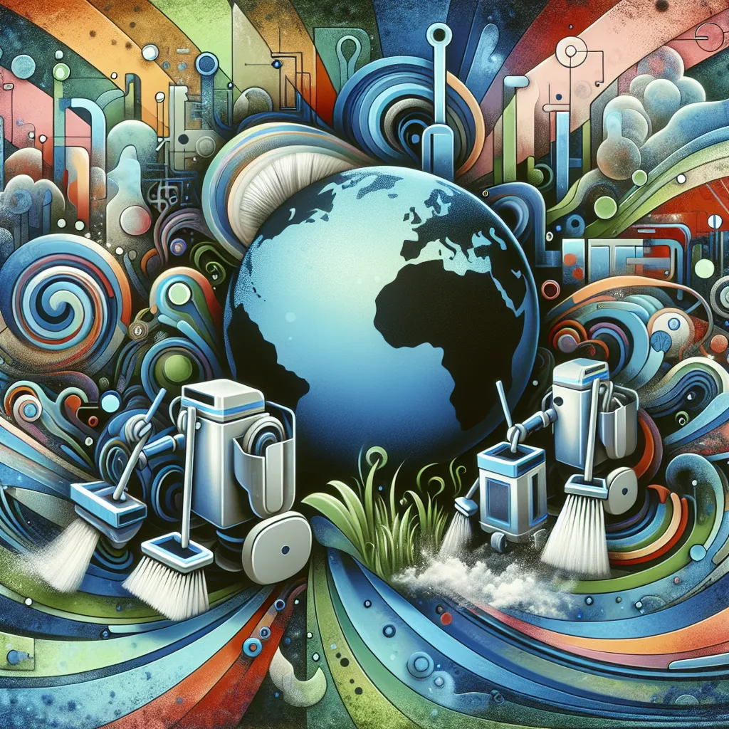Cleaning, Robots, Earth, Pollution, Recovery in an abstract style