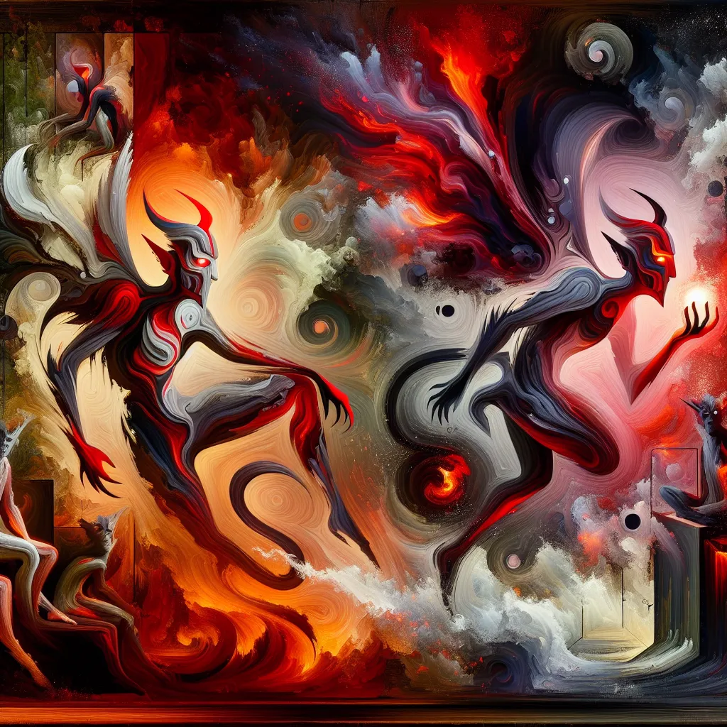 Transformation, Moxxie, Crimson, Imp, Story in an abstract style