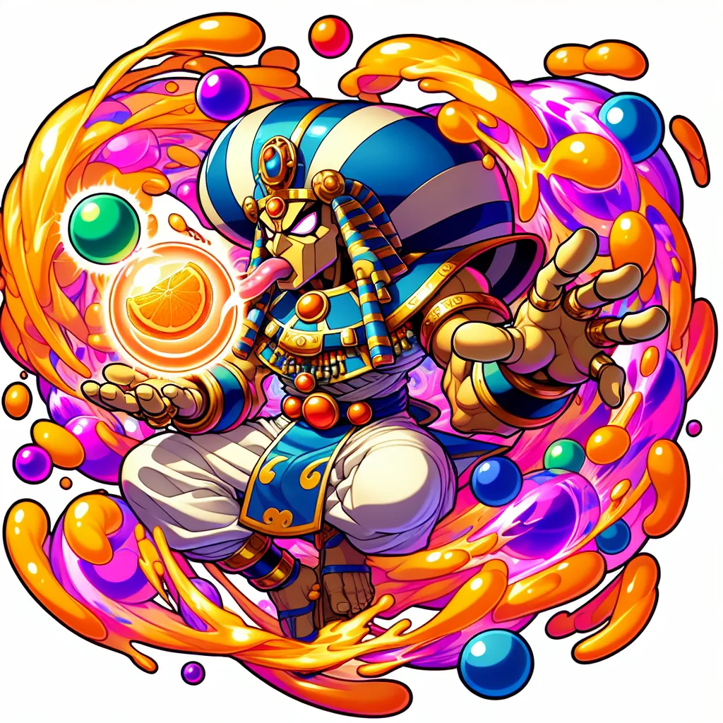 Illustration of a character inspired by Menat from Street Fighter, transforming with vibrant energy while holding the Gomu Gomu no Mi devil fruit, surrounded by swirling cartoonish rubber-like effects in a dynamic action pose.