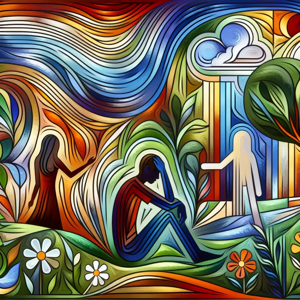Joven, Bullying, Relación, Redención, Jardín in an abstract style