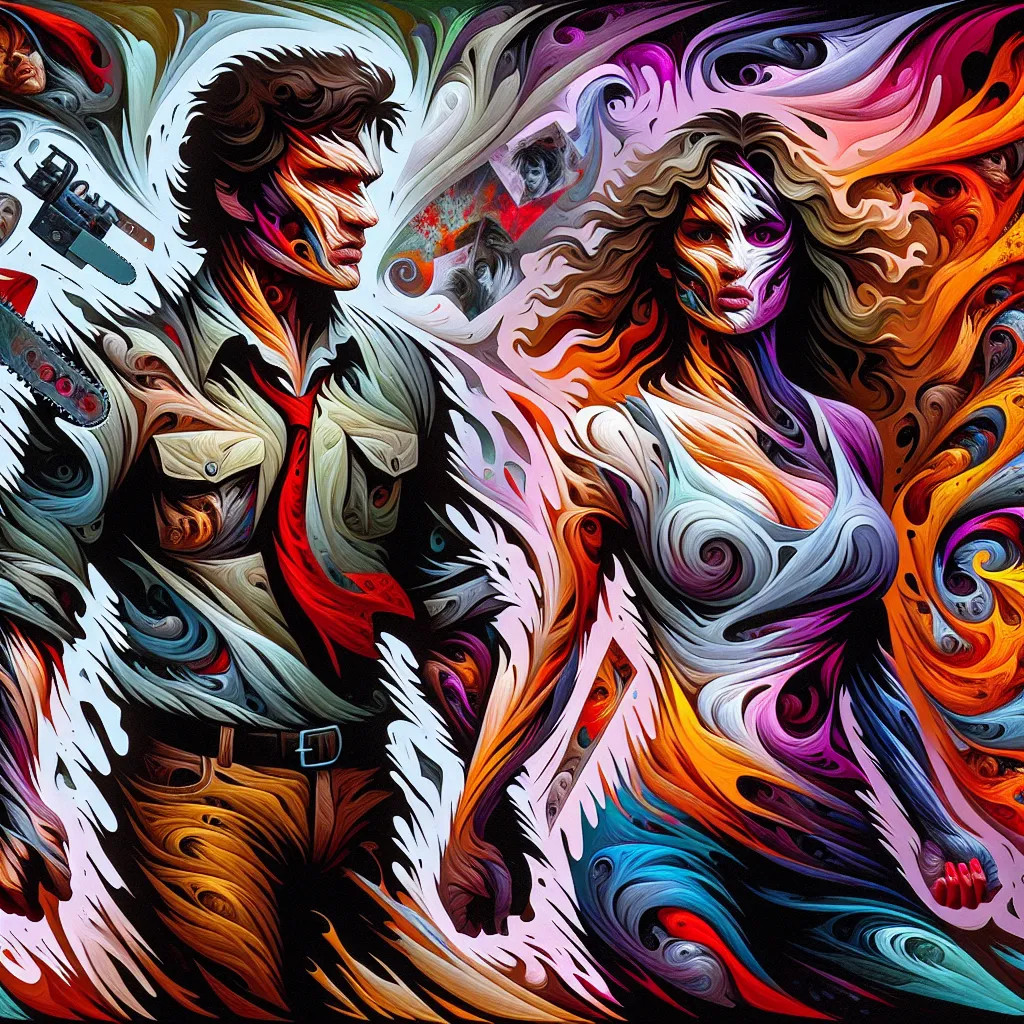 Evil, Body-Swap, Ash, Linda, Chaos in an abstract style