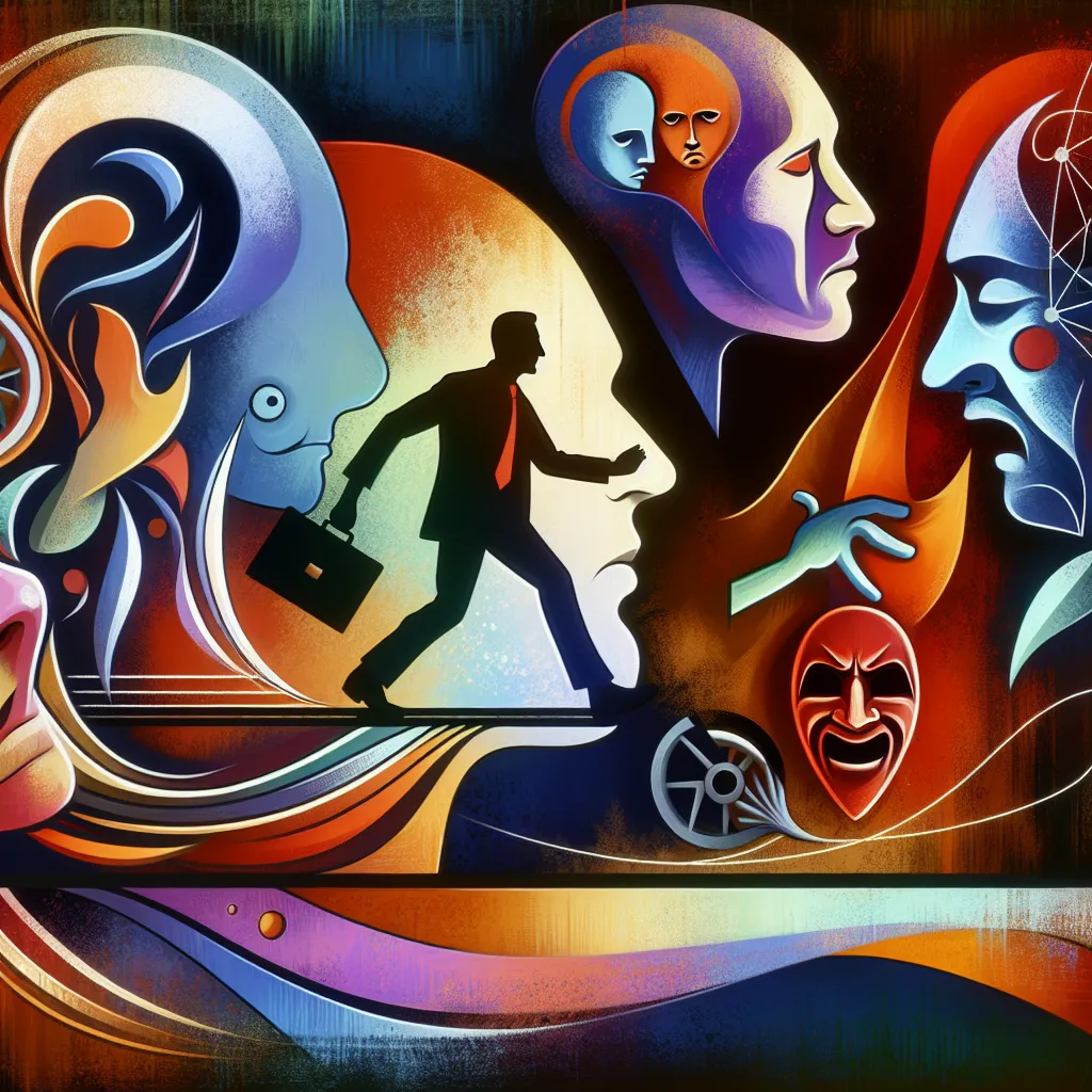 Entrenador, Narcisista, Bullying, Tragedia, Venganza in an abstract style