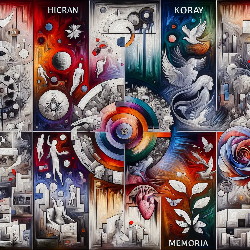 Hicran, Koray, Venganza, Memoria, Amor in an abstract style