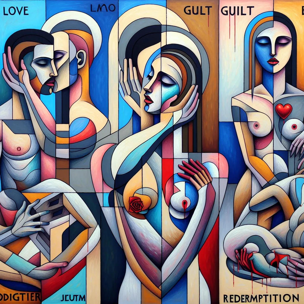 Rodrigo, Amor, Pérdida, Culpa, Redención in an abstract style