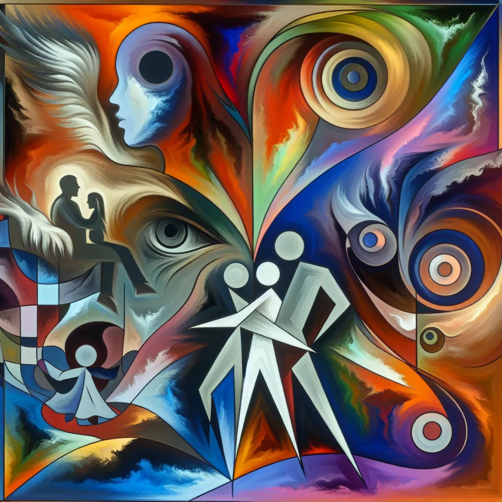 Cuento, David, Malvado, Hechizo, Familia in an abstract style