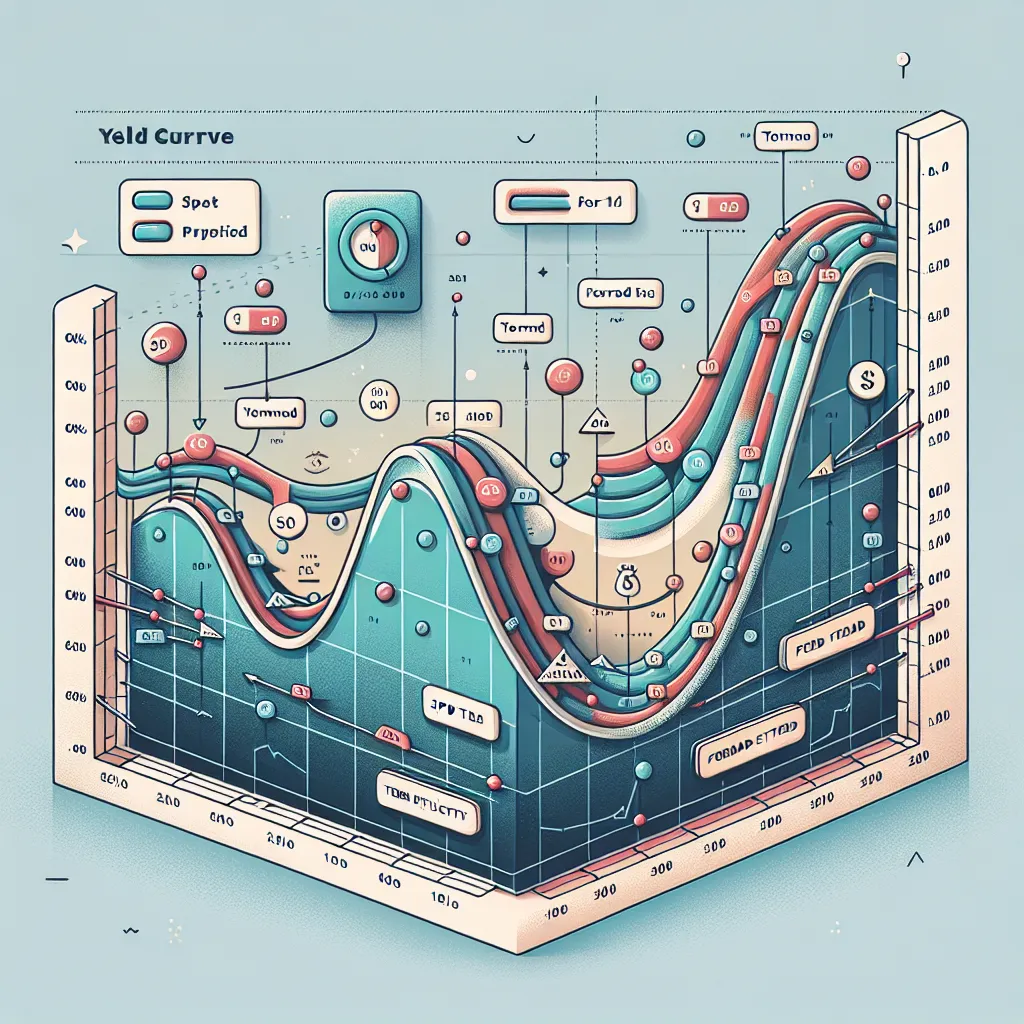 Illustration of a financial chart depicting yield curves, with labels indicating spot rates, term structure, and forward rates for educational purposes.