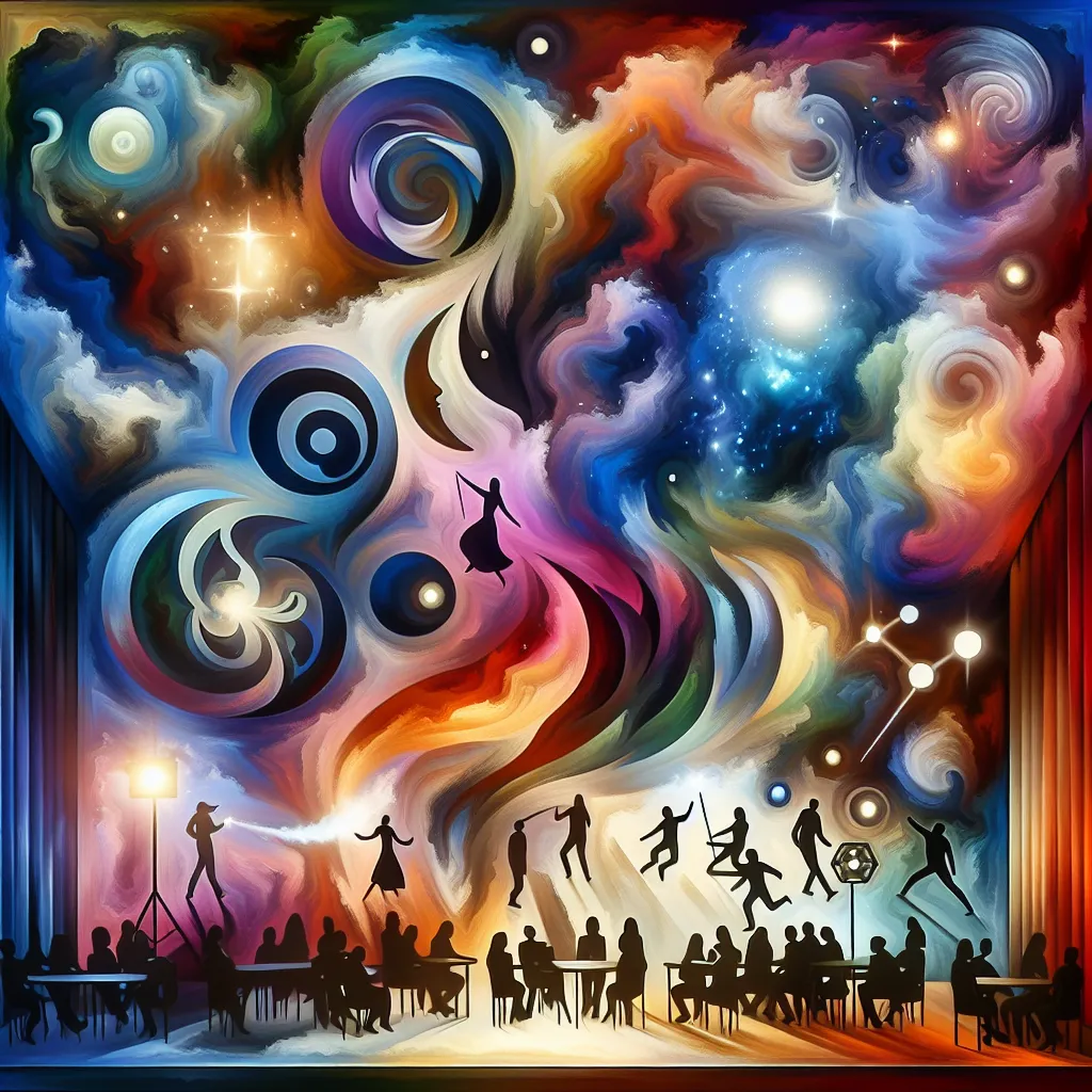 Characters, Conflict, Dreams, Performance, Dialogue in an abstract style