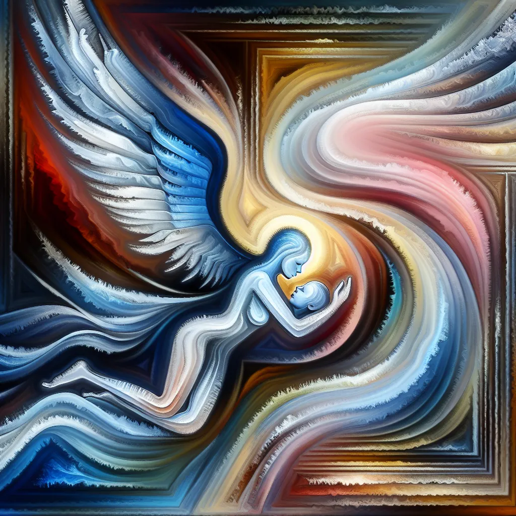 Lucifer, Bebé, Amor, Posesividad, Soledad in an abstract style