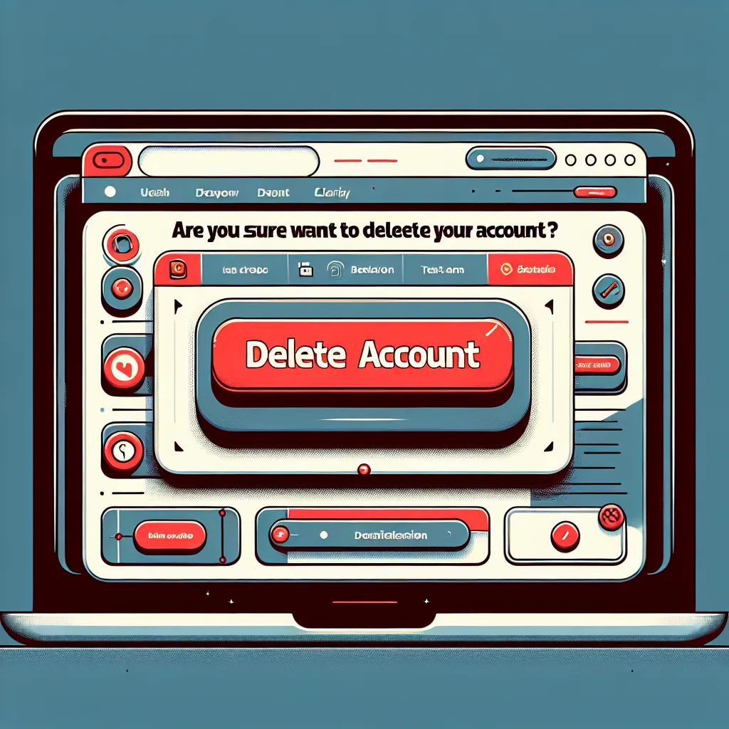 Illustration of a computer screen displaying a user interface with an account deletion option, featuring a prominent "Delete Account" button and a confirmation message.