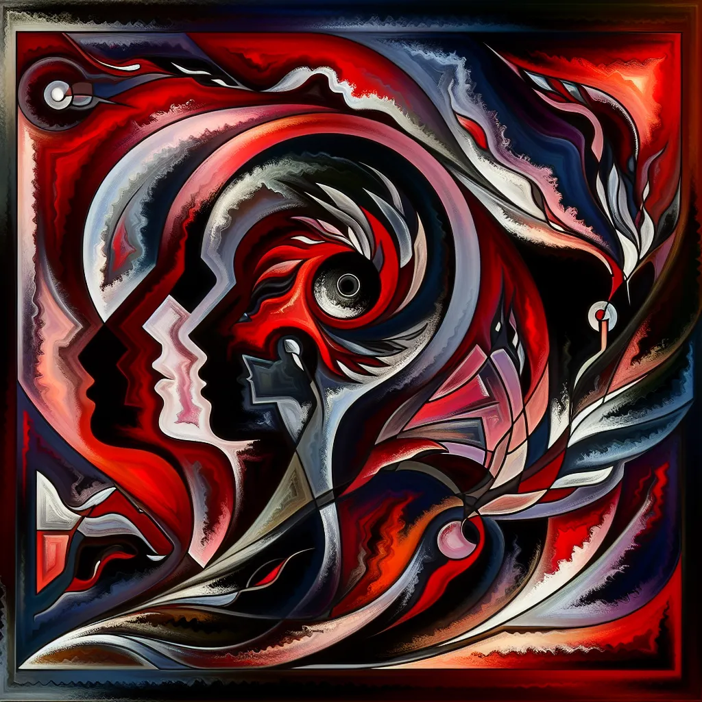 Transformation, Moxxie, Crimson, Helluva, Identity in an abstract style