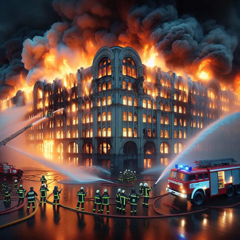 **Title: Flames of Emergency**

**Setting:** Moscow, Russia, 2010. A large commercial building is engulfed in flames, smoke spiraling into the night sky.

---

**Scene 1: Arrival of the Fire Department**

As the sirens blare, Captain Semechkin, steady and composed, assembles his team.

**Semechkin:** “Listen up, everyone! We need to set up a perimeter. No engines running until the fire is under control. Keep the area clear!”

**Pasha:** “Got it, Captain! I’ll check if we need to evacuate any nea