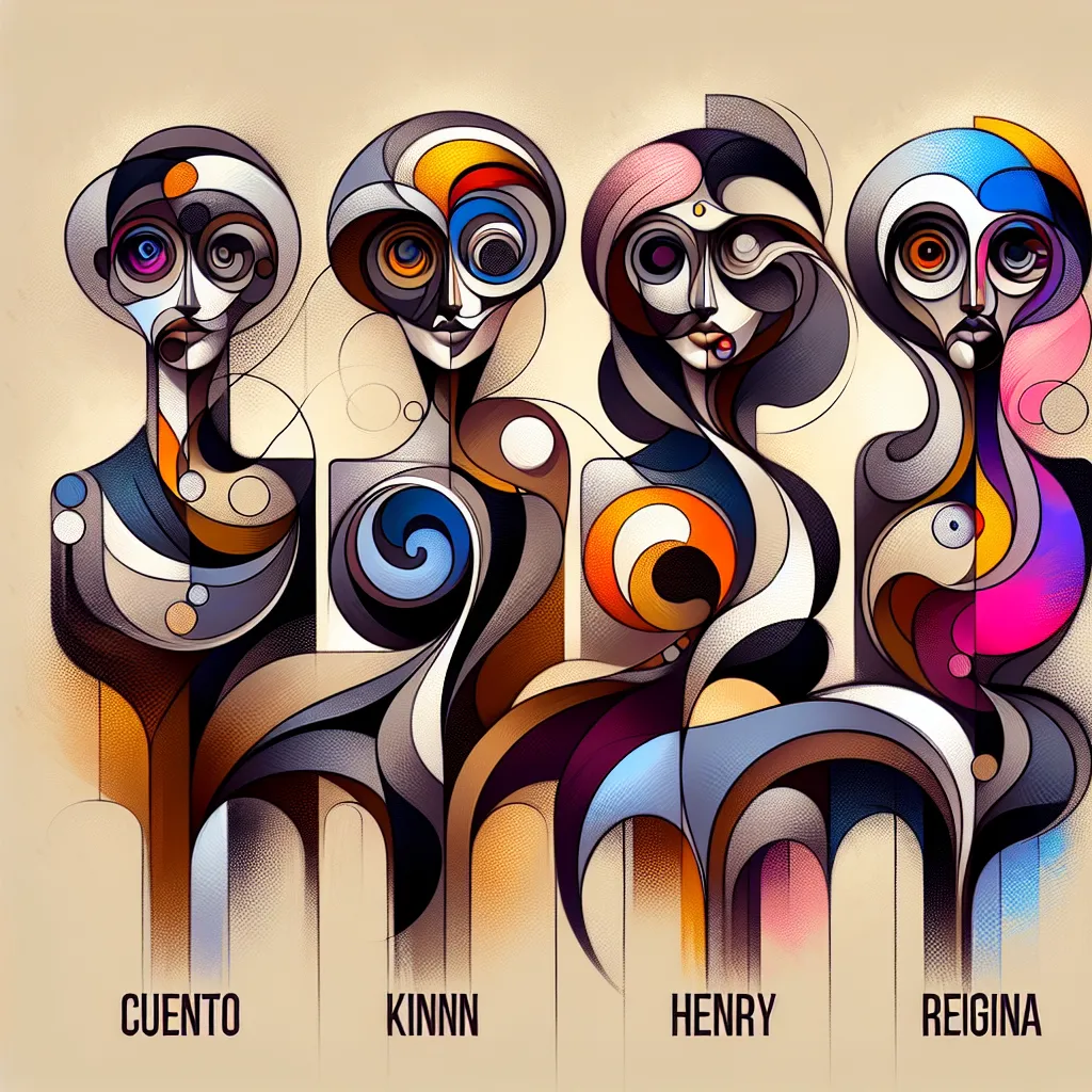 Cuento, Kilian, Henry, Regina, Malicia in an abstract style