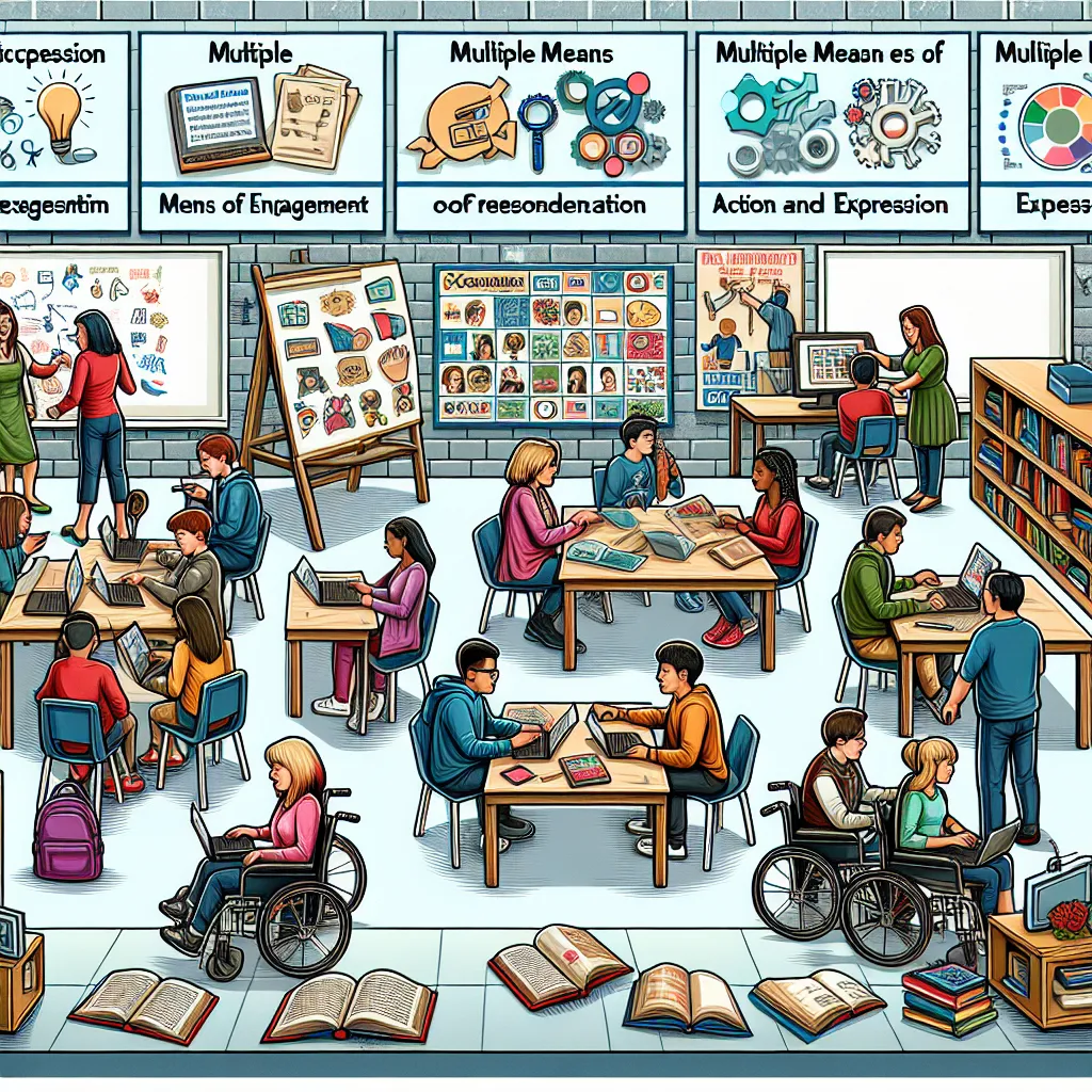 ### Implementing Universal Design for Learning (UDL) Principles

To implement UDL principles in a classroom with diverse learners, consider the following strategies:

1. **Multiple Means of Engagement**: Offer various ways to engage students. Incorporate choices in activities and topics, use gamification, or create small group discussions to cater to different interests and motivations.

2. **Multiple Means of Representation**: Present information in multiple formats. Use visuals, audio, and han