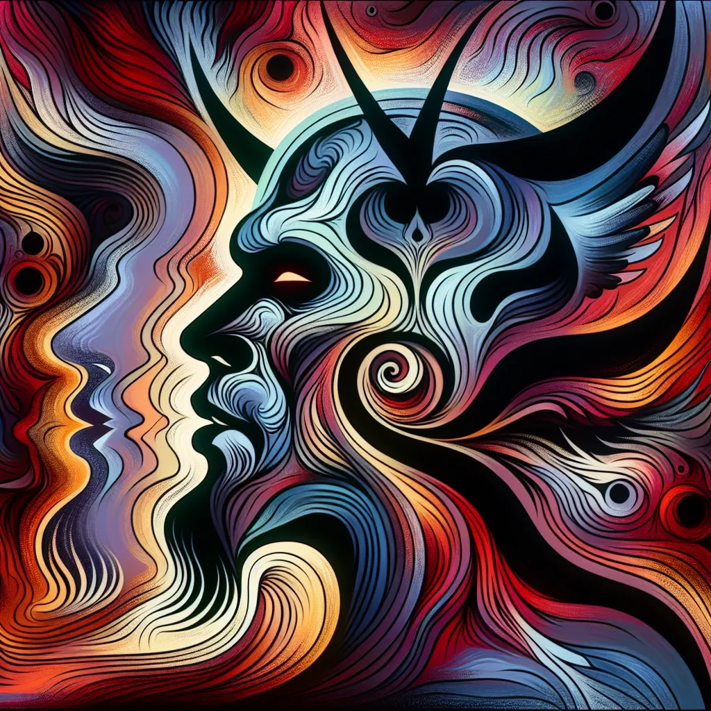 Transformation, Lucifer, Hazbin, Identity, Emotions in an abstract style