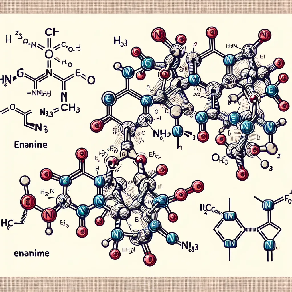 Illustration showing the structure of Enamine with labeled functional groups and molecular interactions.