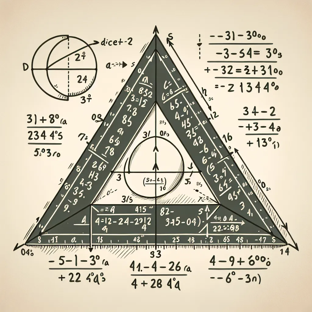 Illustration of a triangle with labeled sides and angles, showing the calculations for solving the triangle and rounded decimal answers to the nearest tenth.