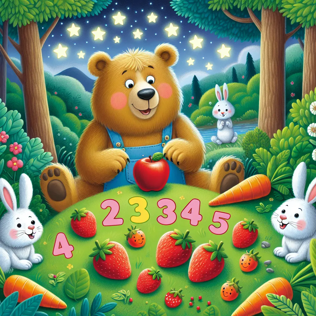 ### Teaching and Learning Resources
1. **Counting Bears**: Colorful, bear-shaped counters for hands-on counting activities.
2. **Number Cards**: A set of cards displaying numbers 1-10 for recognition and sequencing.
3. **Storybook**: A short, engaging story about a bear who goes on an adventure and meets friends while counting items in nature (e.g., trees, flowers, rocks).

### Introductory Story
**Title: "Benny the Brave Bear's Counting Adventure"**

"Once upon a time, in a lush green forest, l