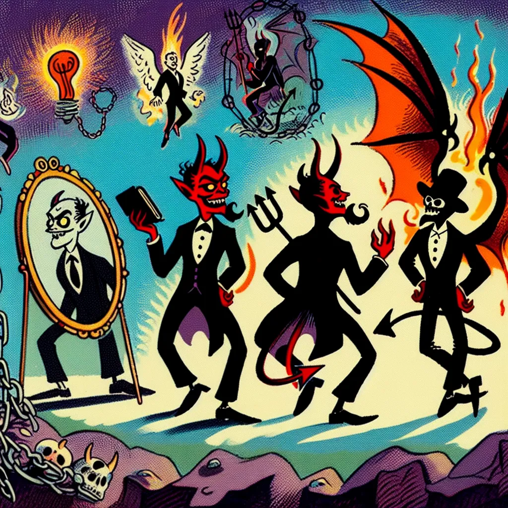 Transformation, Lucifer, Hazbin, Cartoon, Identity in an abstract style