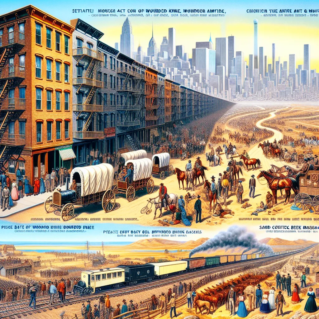 Here are the short answers for your questions:

52) **Tenement Housing**: A type of low-cost housing in urban areas, often overcrowded and with poor living conditions.

53) **Sand Creek Massacre**: A tragic event in 1864 where U.S. Army troops attacked a peaceful Cheyenne and Arapaho village in Colorado, killing many.

54) **Battle of Wounded Knee**: A conflict in 1890 between U.S. troops and Sioux Indians, resulting in the deaths of hundreds of Native Americans and marking the end of armed Nati