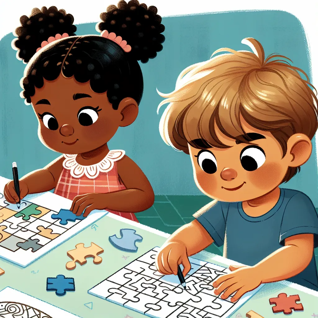 **Image description for article:**
Illustration showcasing two Grade R learners engaging in visual skills activities: one doing a puzzle and the other tracing shapes.