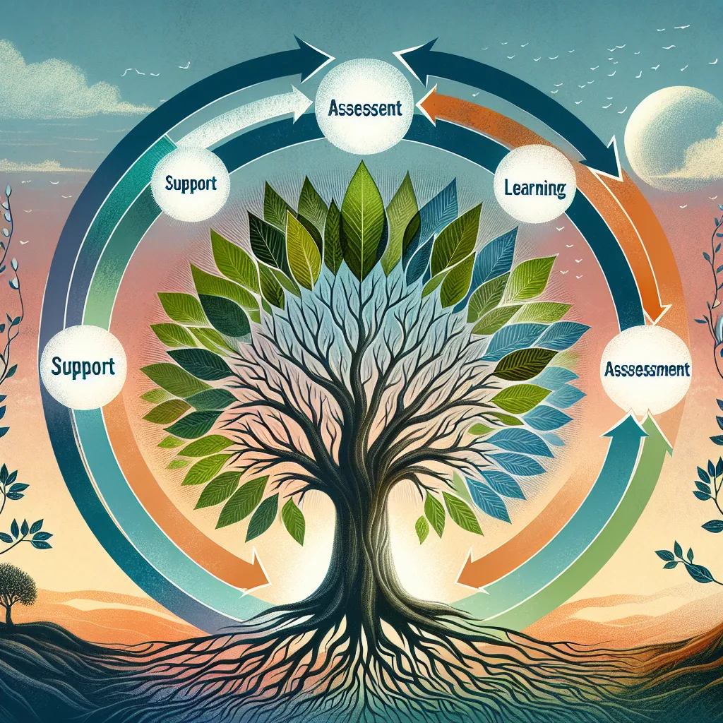 Assessment, Learning, Support, Purpose, Process in the style of Pablo Picasso