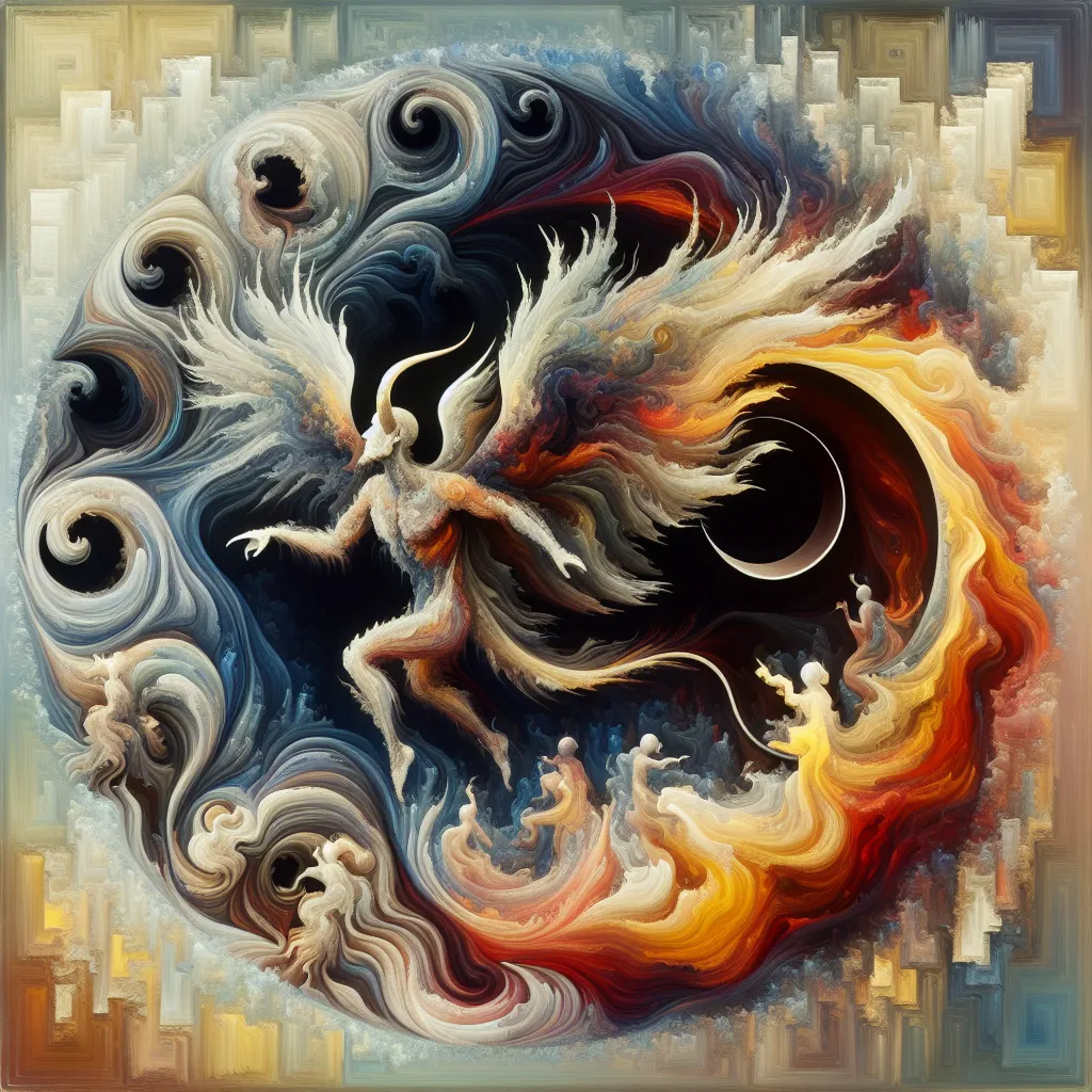 Transformation, Lucifer, Hazbin, Hell, Story in an abstract style