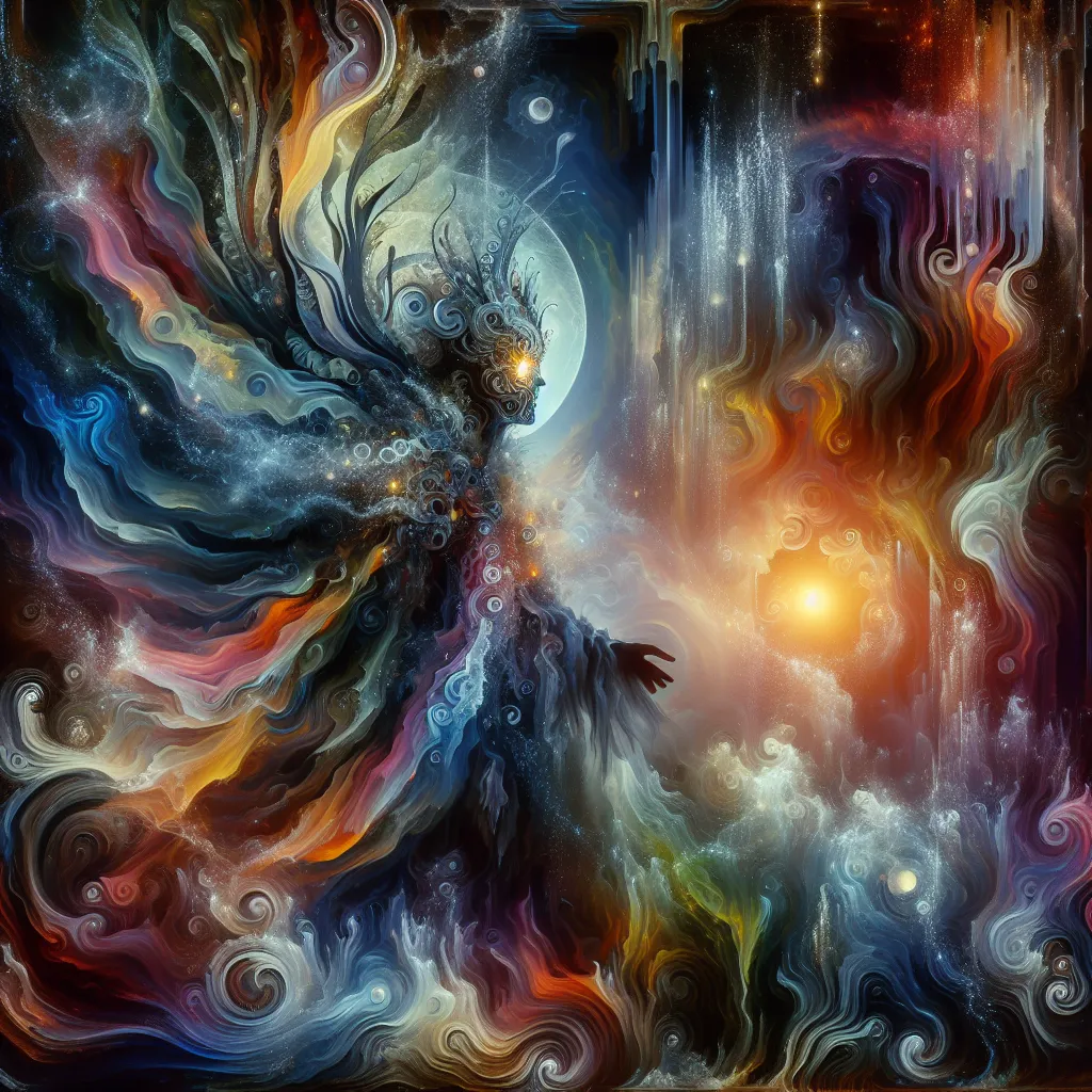 Transformation, Andrealphus, Costume, Cursed, Identity in an abstract style