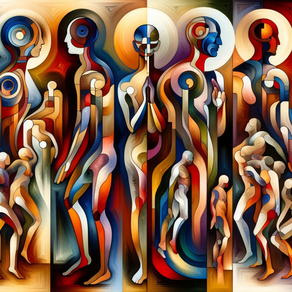 Cuerpos, Intercambio, Sacerdotes, Actores, Transformación in an abstract style