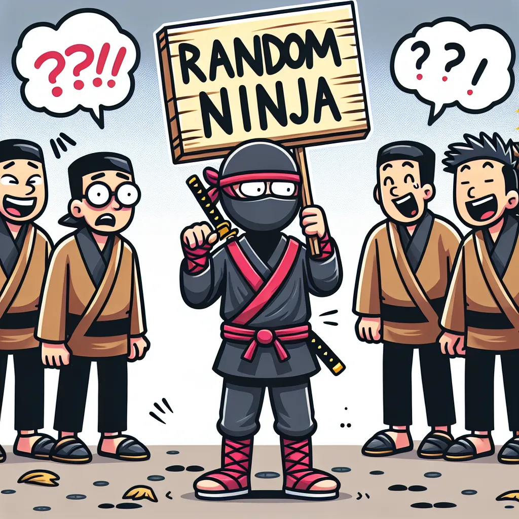 Ilustrasi komik lucu yang menunjukkan Sasuke mengenakan pakaian ninja sambil memegang papan nama bertuliskan "Hinata Hyuga," dengan teman-temannya terkejut dan tertawa di latar belakang.