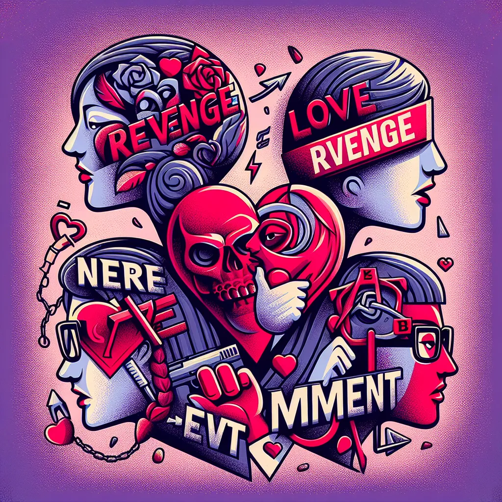 Amor, Venganza, Nerd, Atractivo, Compromiso in an abstract style