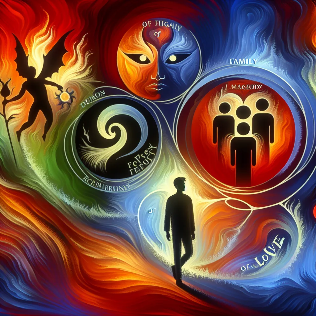 Joven, Demonios, Familia, Tragedia, Amor in an abstract style