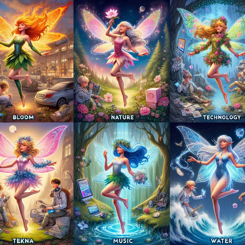 **Title: Winx Club: The Crystal Rescue**

**Scene 1: The Arrival**  
*The scene opens with six colorful capsules streaking across the sky, crashing down to Earth in various locations.*

**Bloom:** *groans as she wakes up near the parking lot* "Where am I? I feel... weak."  
*She focuses her energy, transforming into her fairy form.*  
**Bloom:** "I need to find the others."

**Scene 2: Stella's Boutique Landing**  
*Stella’s capsule crashes through the boutique window, and she lands in a pile of