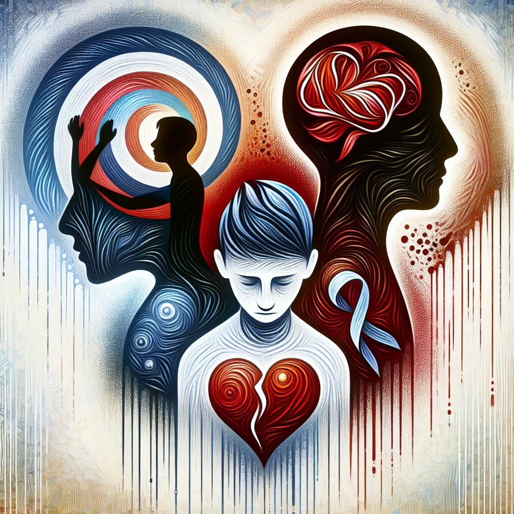 Joven, Bullying, Corazón, Reconciliación, Tragedia in an abstract style