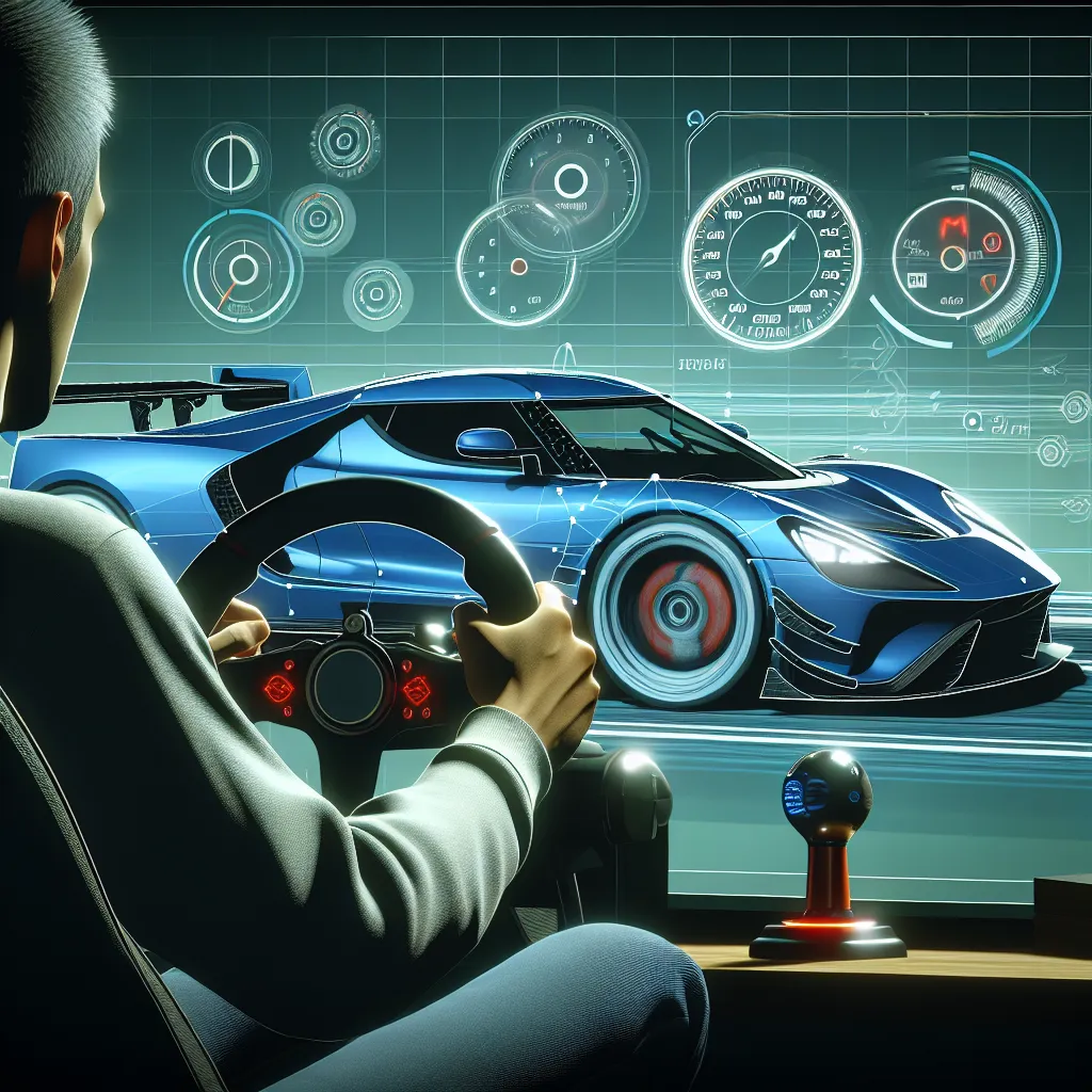 Digital illustration of a person playing a Roblox game, adjusting settings on a virtual Toyota Supra dashboard to enhance grip and control.