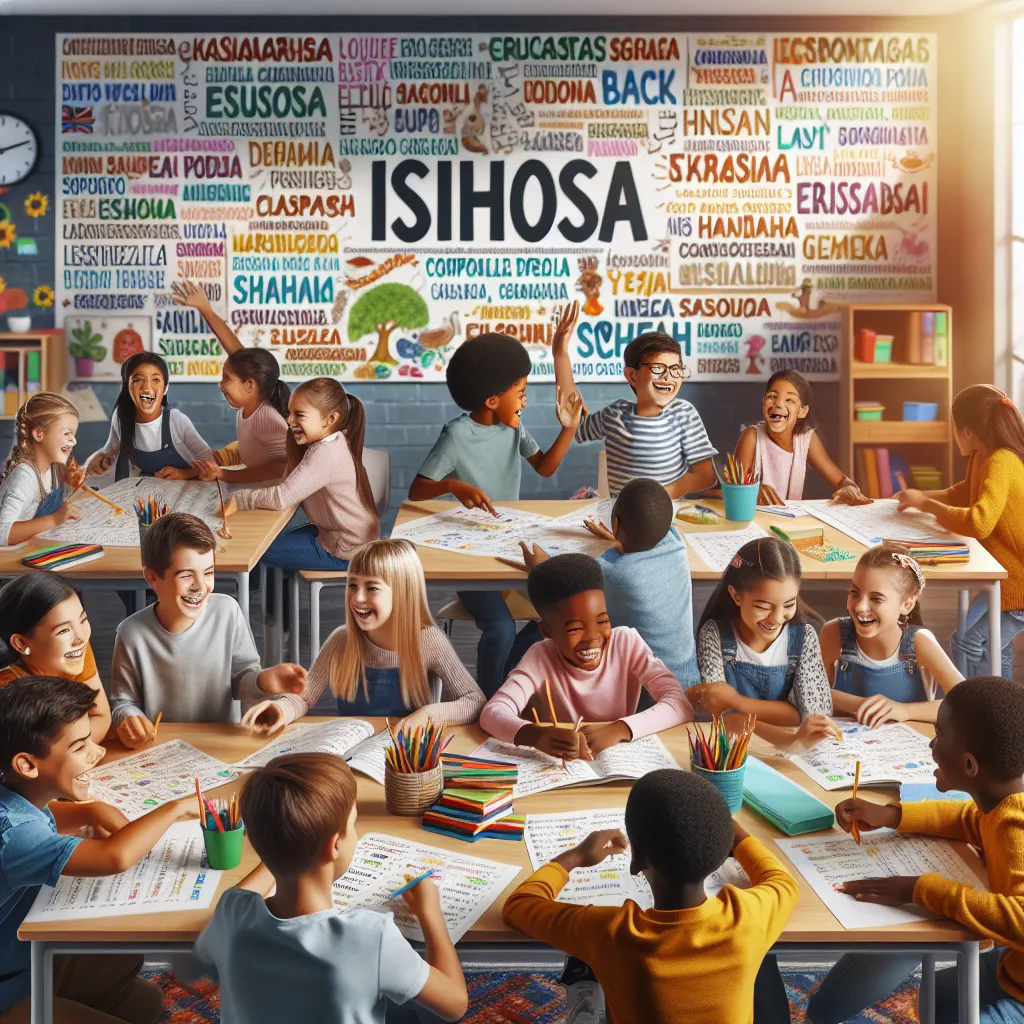 Here are short descriptions for hypothetical images based on some of the quiz questions you provided:

1. **Happy Learning Environment**: A vibrant classroom filled with students joyfully collaborating on a project, with colorful posters showcasing isiXhosa vocabulary on the walls.

2. **Collaborative Online Game**: A digital screen showing a colorful online game interface, where Grade 7 learners practice isiXhosa vocabulary energetically.

3. **Virtual Reality Tour**: A diverse group of student