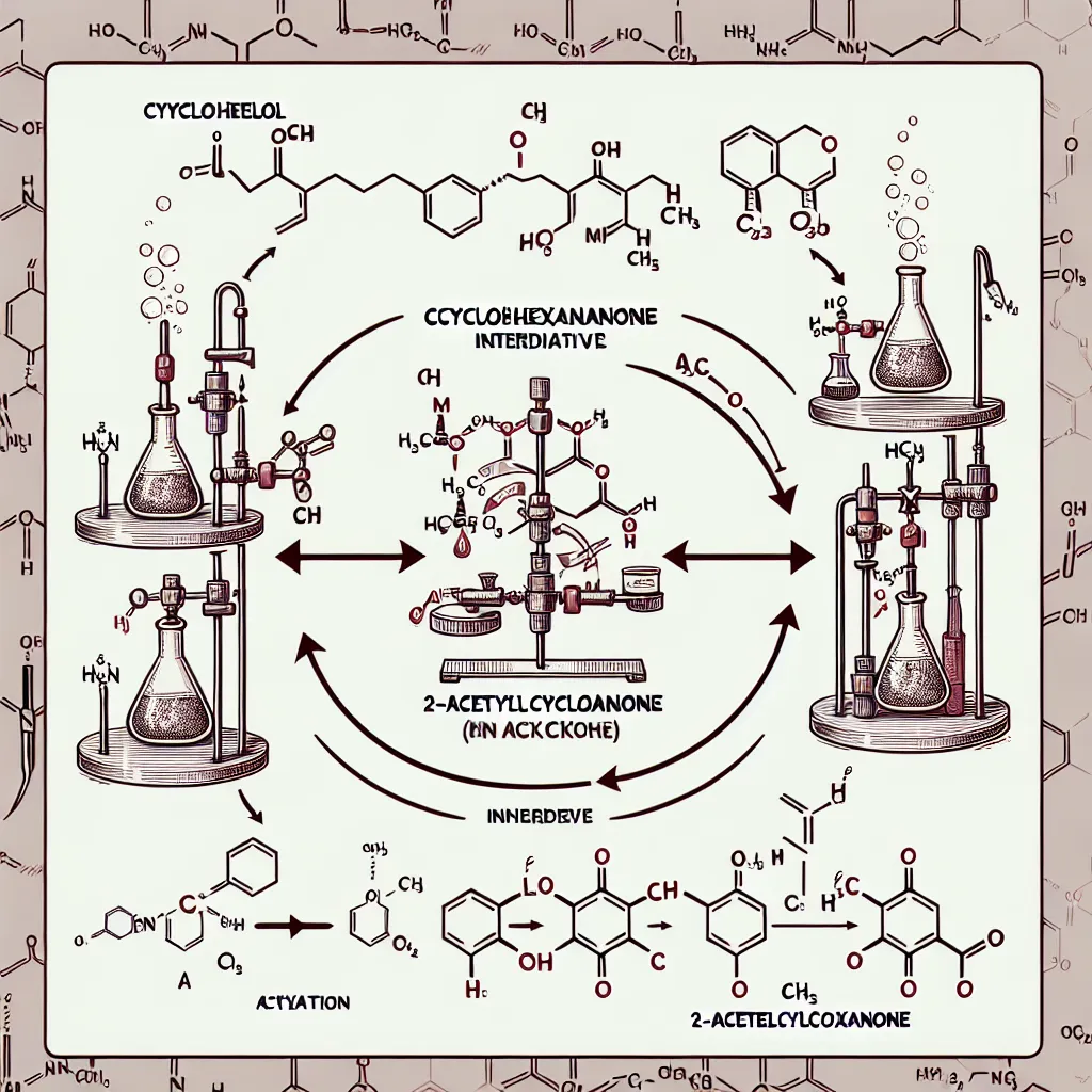 ### Introduction

The synthesis of 2-acetylcyclohexanone from cyclohexanol is a fascinating process in organic chemistry that highlights the transformation of simple alcohols into more complex ketones. This transformation is not only significant for academic purposes but also holds industrial relevance, as ketones are prevalent in the production of various fragrances, solvents, and pharmaceuticals.

Cyclohexanol, a saturated cyclic alcohol, serves as an ideal substrate for this conversion due to