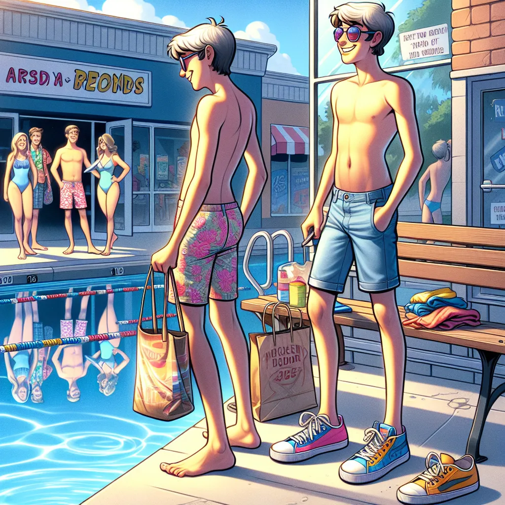 In a sunlit town, a teenage boy named Jake loved nothing more than his morning swims at the local pool. One bright Saturday, after enjoying his usual laps, he cheerfully hopped out, dried off, and grabbed what he thought was his backpack from the bench.

Unbeknownst to him, it was actually a girl’s bag. In the changing room, he pulled out an outfit and started dressing, not realizing the mistake. First, he slipped into a soft, colorful bra and matching panties, followed by a pair of cute short s