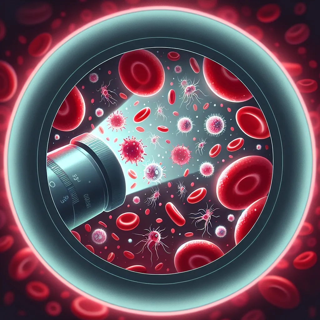 Illustration of a microscope view showing blood cells with highlighted bloodborne pathogens, emphasizing their microscopic nature.