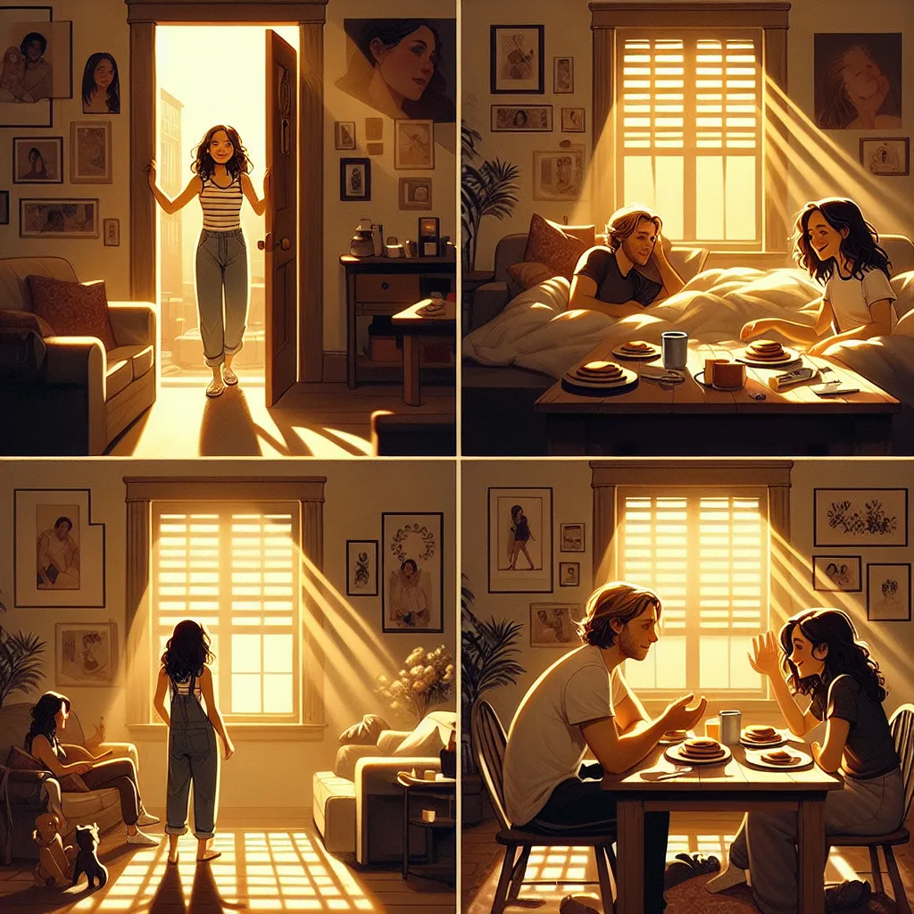 **Title: New Beginnings**

**Setting:** Mike's cozy living room, softly lit by the morning sun. The atmosphere is a mix of nervous excitement and comfort after a tumultuous time.

---

**Scene 1: Vanessa’s Visit**

*Knock on the door. Mike opens it to find Vanessa, looking strong yet vulnerable.*

**Vanessa:** "Hi, Mike. I... I’m really glad to see you."

**Mike:** "Vanessa! I thought... after everything... I didn’t know if you’d come back."

**Vanessa:** *sighs* "I’m not going to let my father’