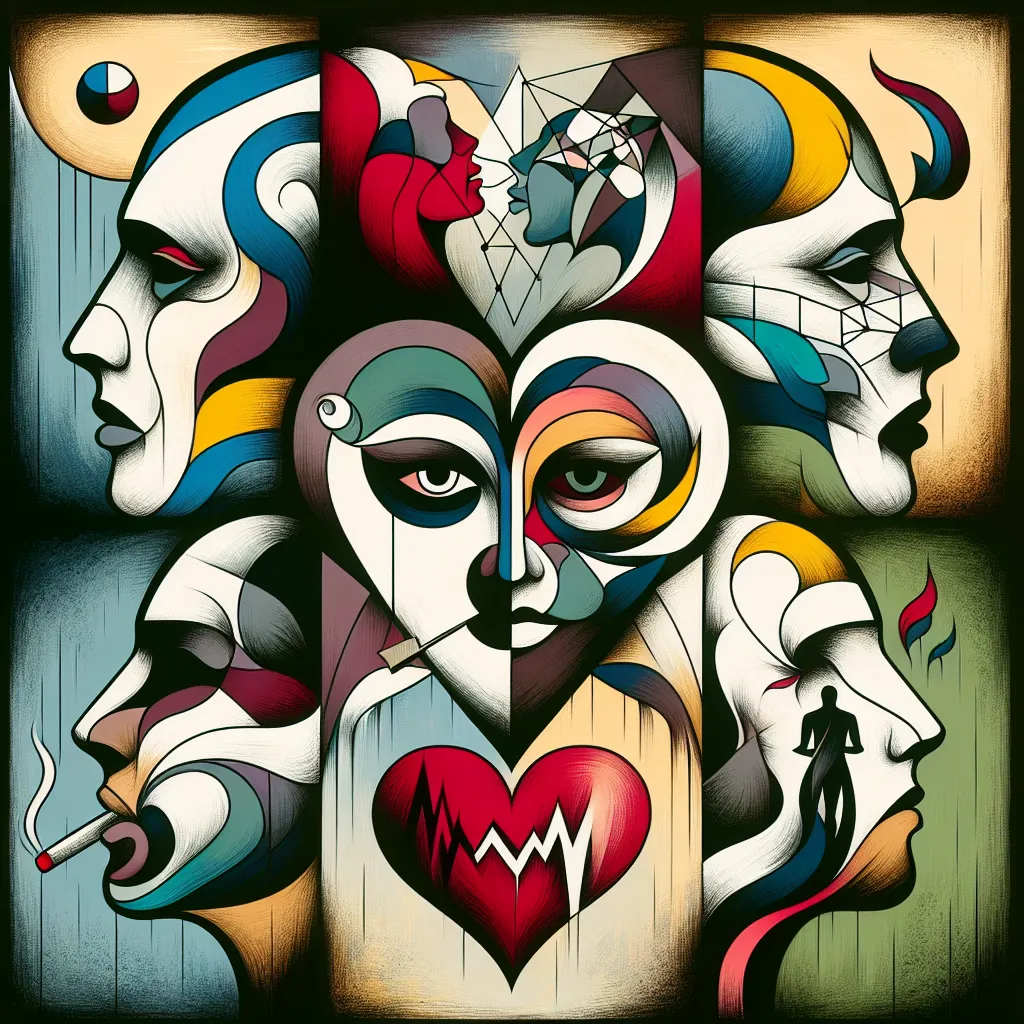 David, Narcisista, Corazón, Venganza, Sufrimiento in an abstract style