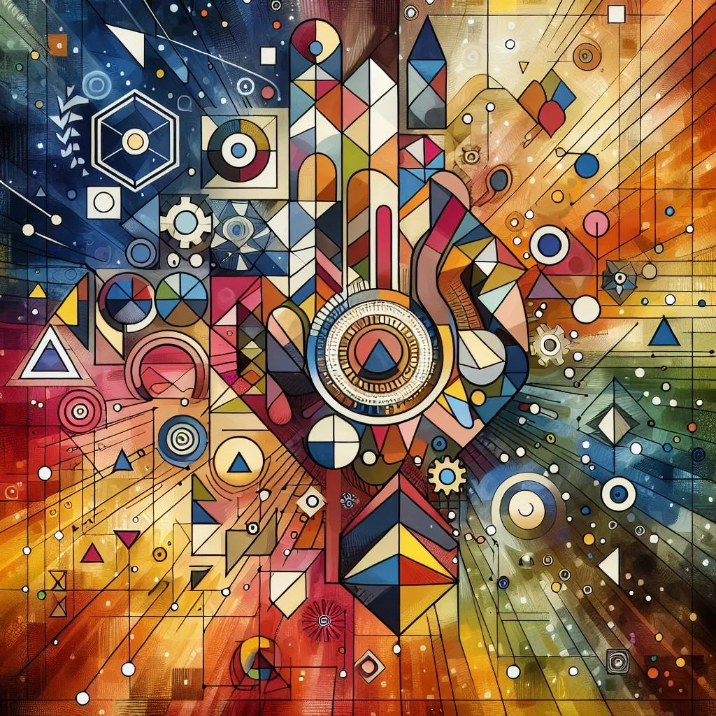 Illustration of various geometric shapes, such as triangles, circles, and squares, arranged creatively against a vibrant background.